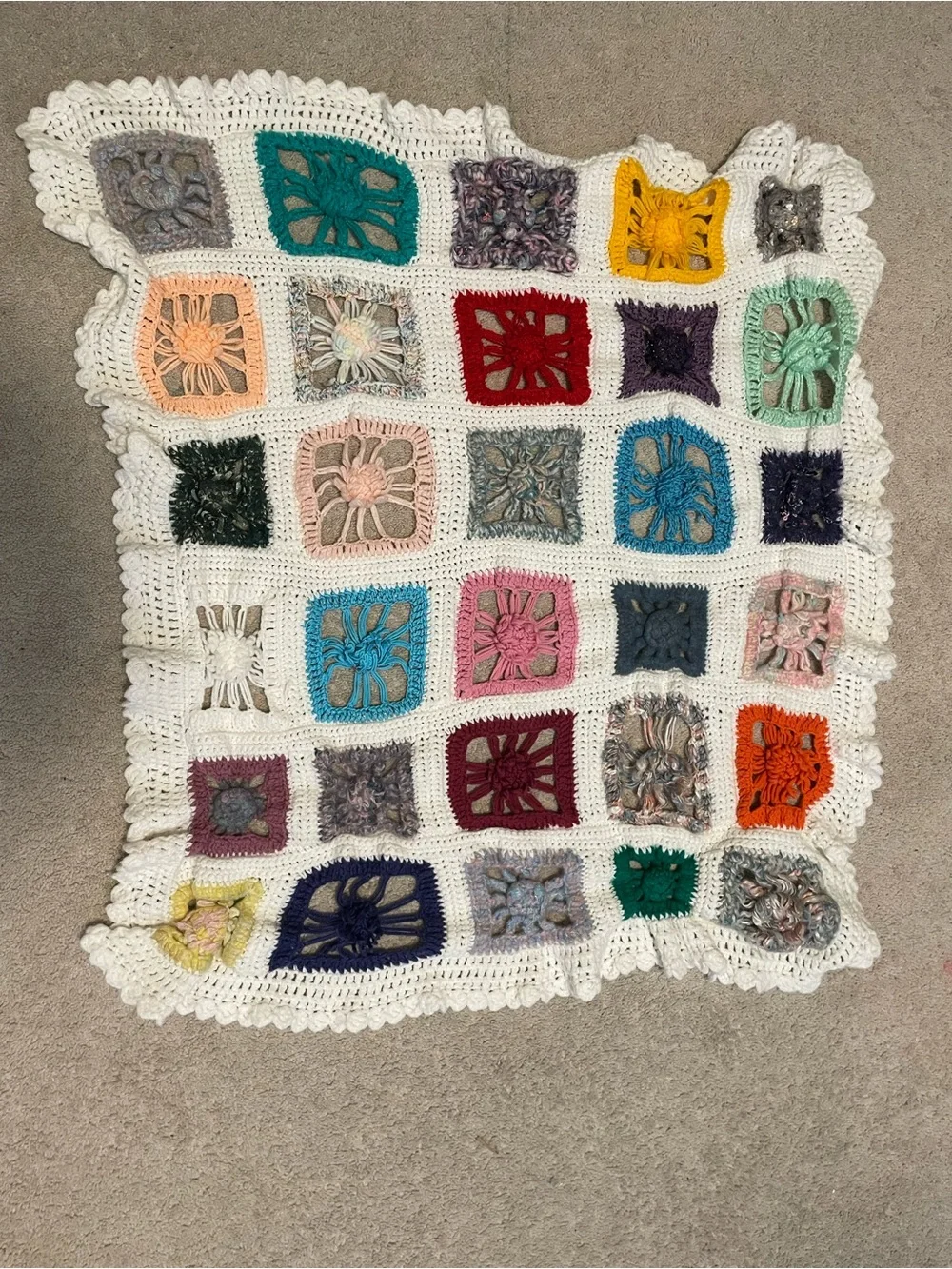 Handmade Multicolor Crochet Granny Square Throw Blanket